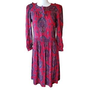 1980s Taurus II Red‎ Multi-Color Dress